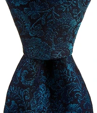 Roundtree & Yorke Big & Tall Whimsical Floral 3 3/8#double; Woven Silk Tie