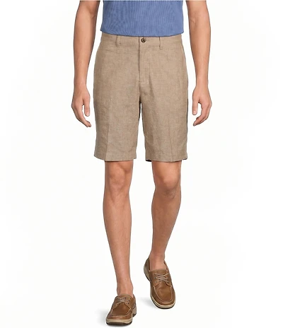 Roundtree & Yorke Casual Linen Flat Front 9#double; Solid Shorts