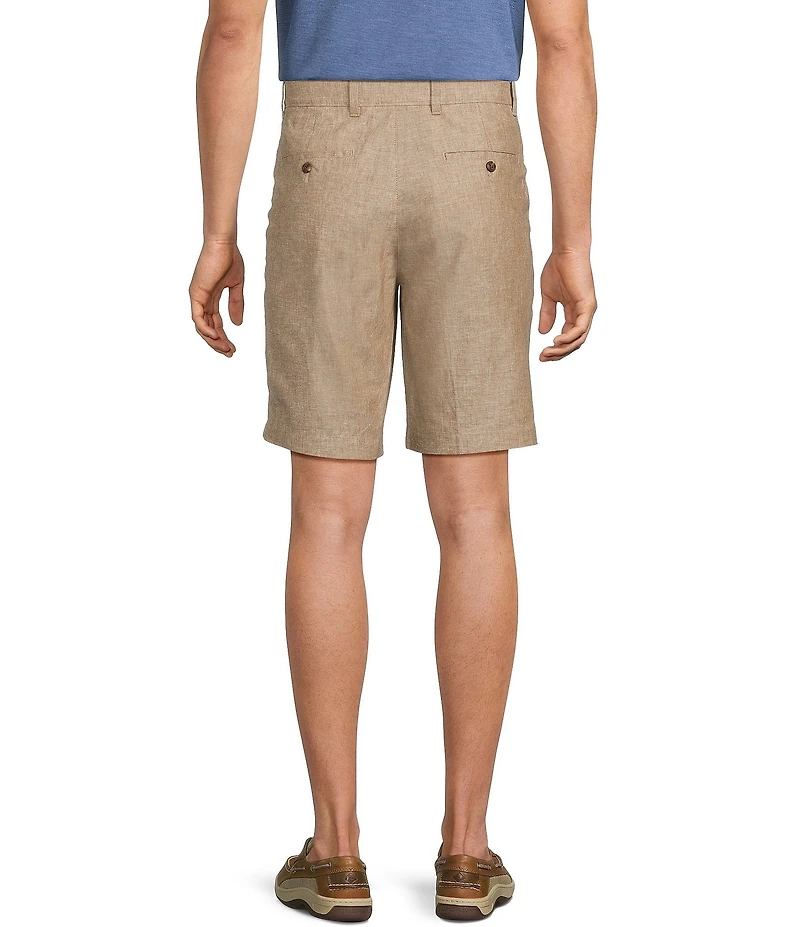 Roundtree & Yorke Casual Linen Flat Front 9#double; Solid Shorts