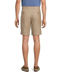 Roundtree & Yorke Casual Linen Flat Front 9#double; Solid Shorts