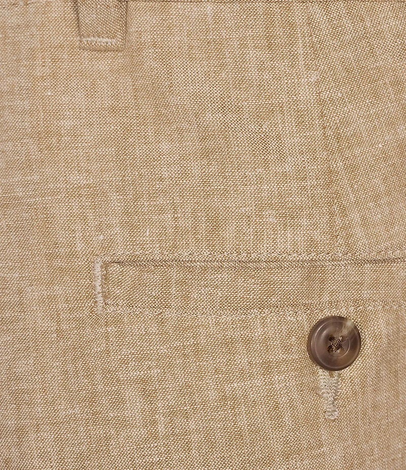 Roundtree & Yorke Casual Linen Flat Front 9#double; Solid Shorts