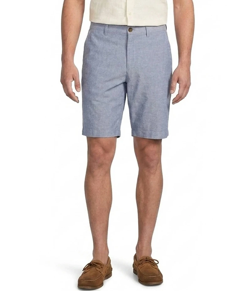 Roundtree & Yorke Casual Linen Flat Front 9#double; Solid Shorts