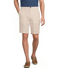 Roundtree & Yorke Casual Linen Flat Front 9#double; Solid Shorts
