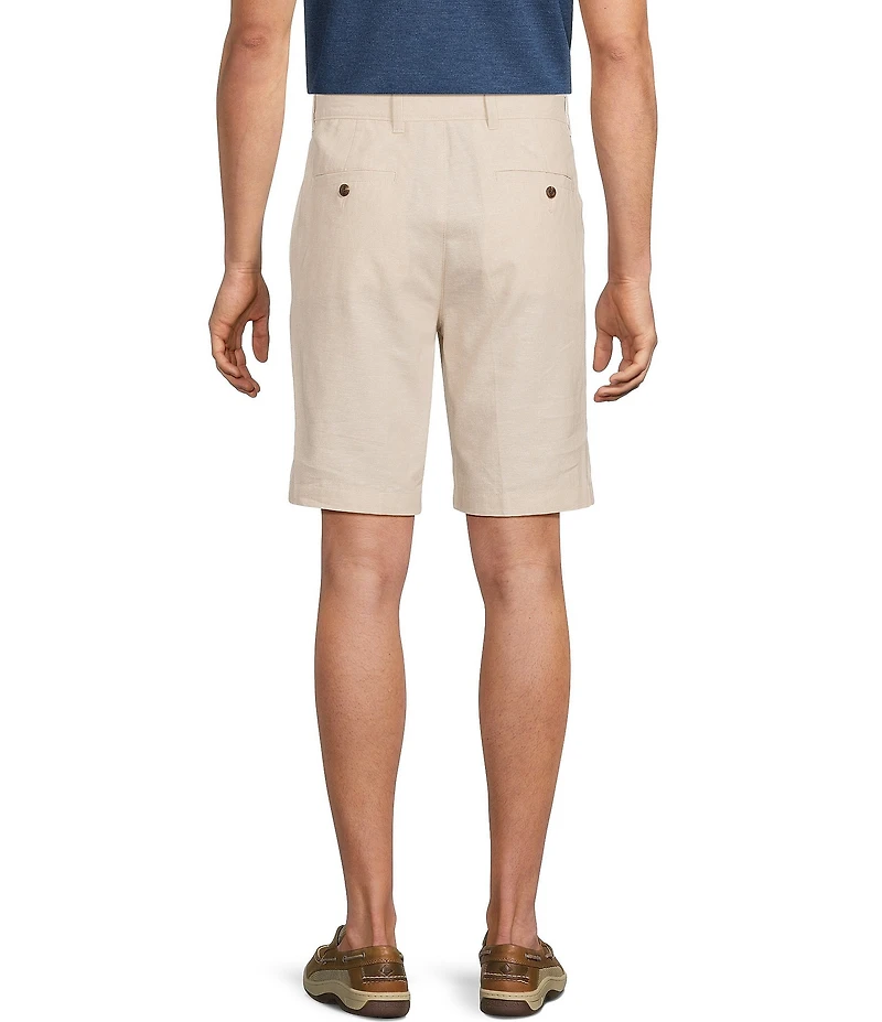Roundtree & Yorke Casual Linen Flat Front 9#double; Solid Shorts