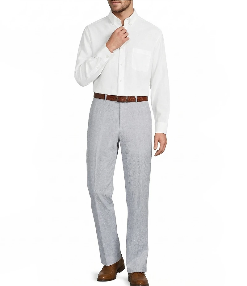 Roundtree & Yorke Classic Fit Flat Front Solid Linen Dress Pants