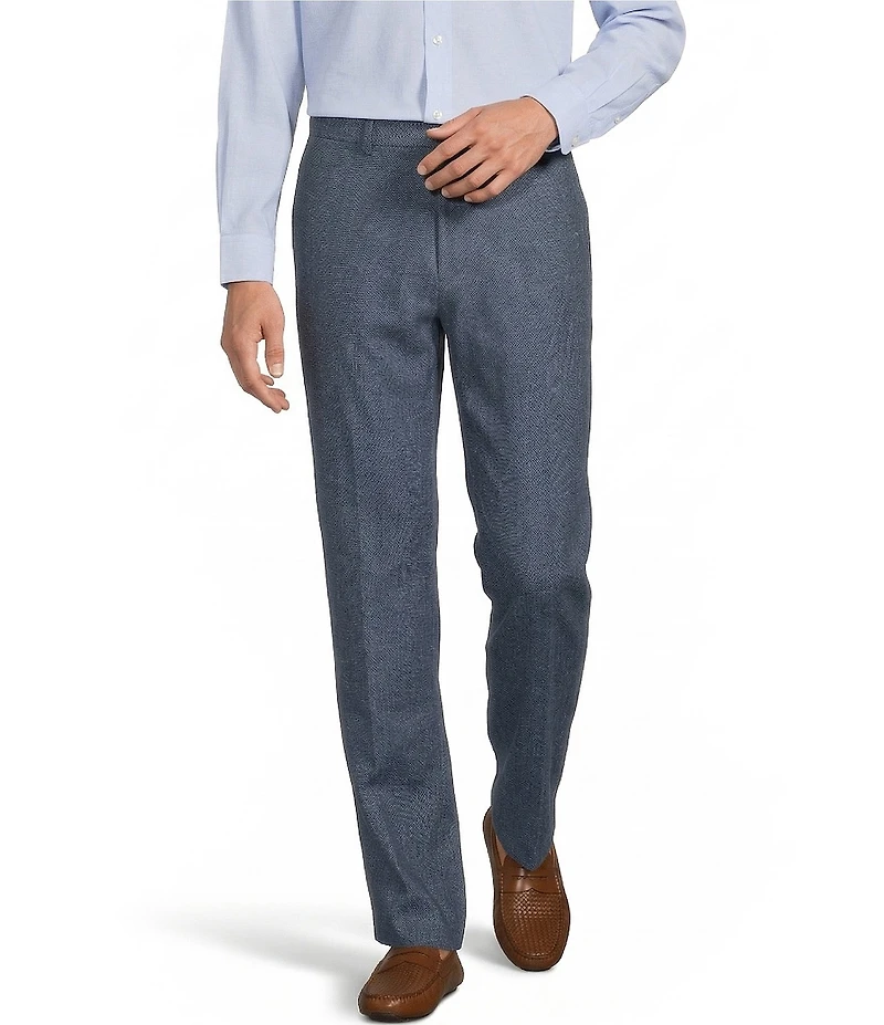 Roundtree & Yorke Classic Fit Flat Front Solid Linen Dress Pants