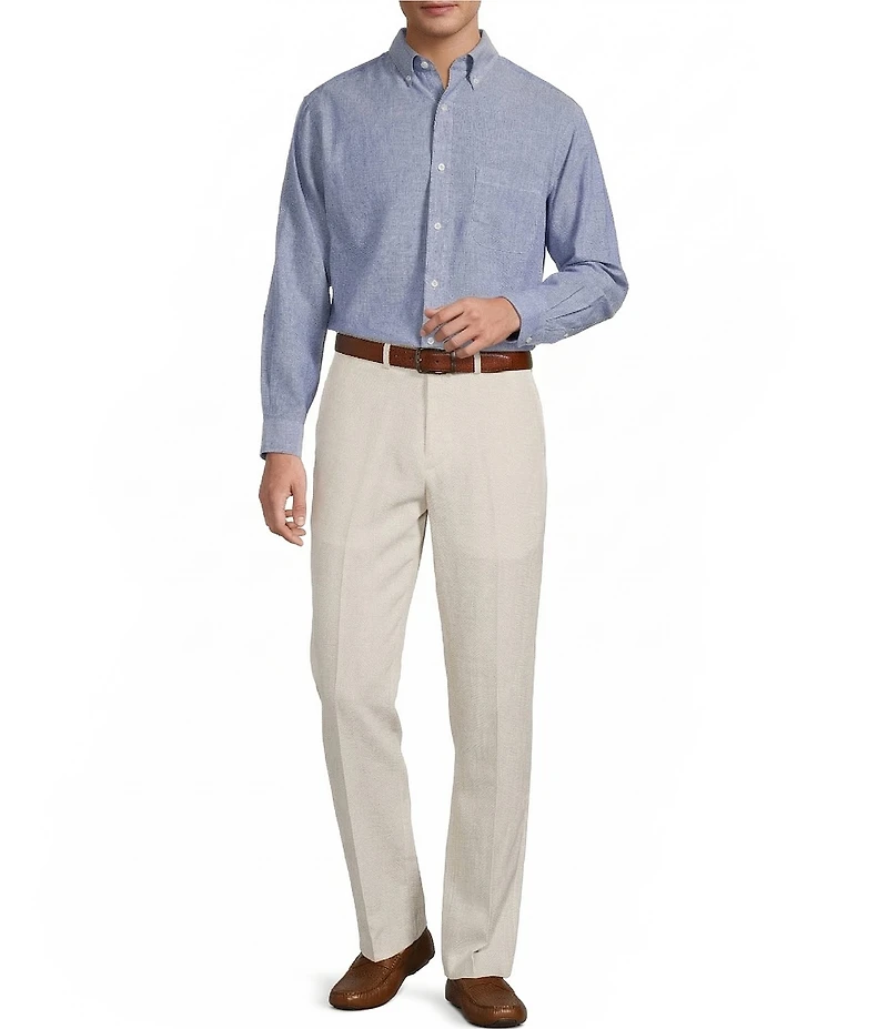 Roundtree & Yorke Classic Fit Flat Front Solid Linen Dress Pants