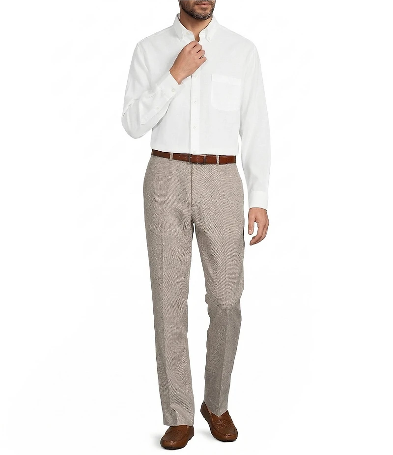 Roundtree & Yorke Classic Fit Flat Front Solid Linen Dress Pants