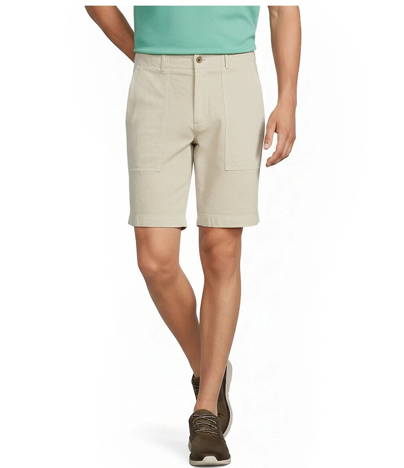 Roundtree & Yorke Classic Fit Flat Front Washed Textured 9#double; Chino Shorts