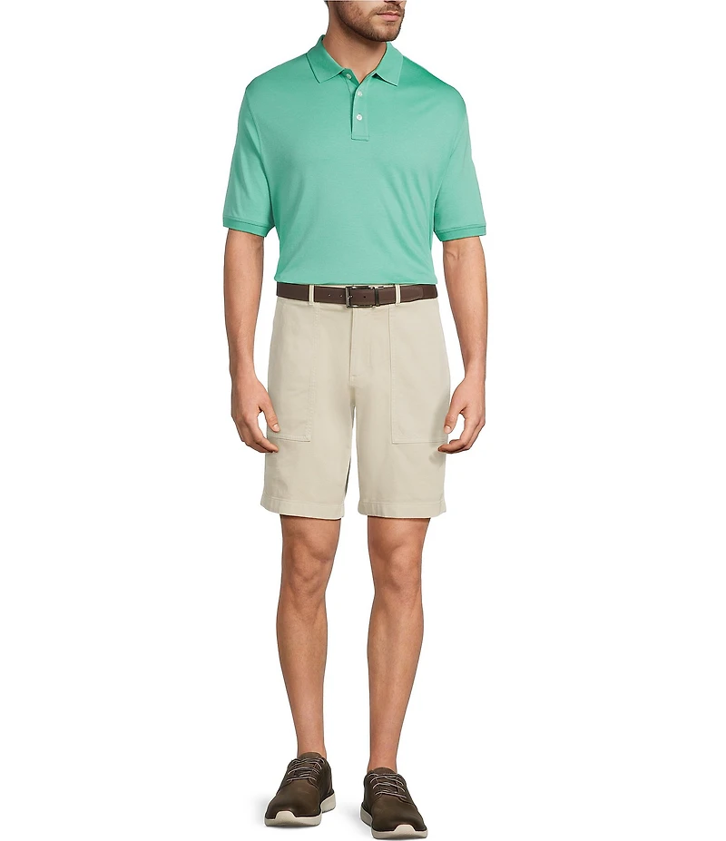 Roundtree & Yorke Classic Fit Flat Front Washed Textured 9#double; Chino Shorts