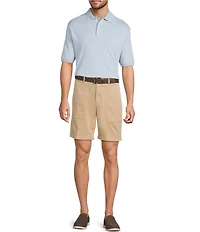 Roundtree & Yorke Classic Fit Flat Front Washed Textured 9#double; Chino Shorts