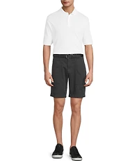 Roundtree & Yorke Classic Fit Flat Front Washed Textured 9#double; Chino Shorts