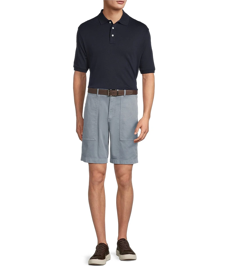 Roundtree & Yorke Classic Fit Flat Front Washed Textured 9#double; Chino Shorts