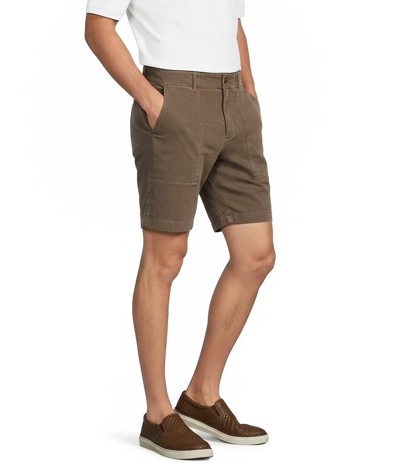 Roundtree & Yorke Classic Fit Flat Front Washed Textured 9#double; Chino Shorts