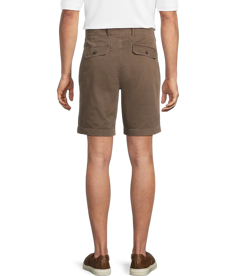 Roundtree & Yorke Classic Fit Flat Front Washed Textured 9#double; Chino Shorts