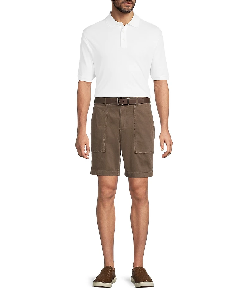 Roundtree & Yorke Classic Fit Flat Front Washed Textured 9#double; Chino Shorts
