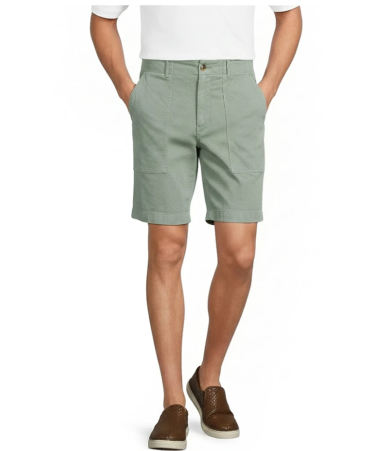 Roundtree & Yorke Classic Fit Flat Front Washed Textured 9#double; Chino Shorts