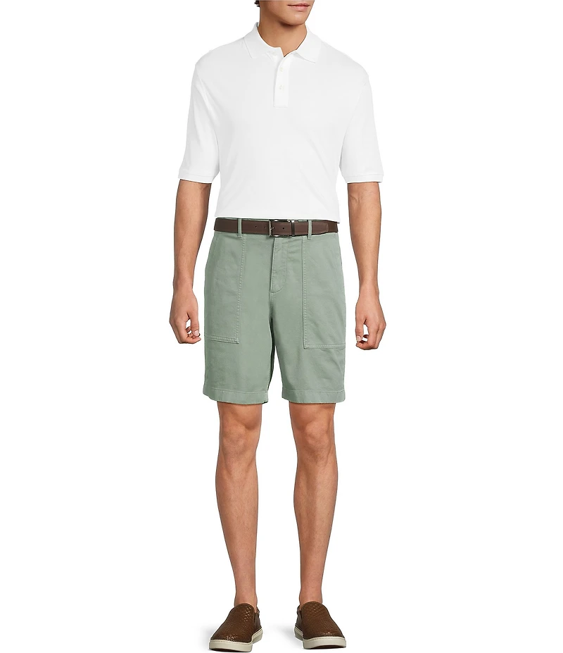 Roundtree & Yorke Classic Fit Flat Front Washed Textured 9#double; Chino Shorts