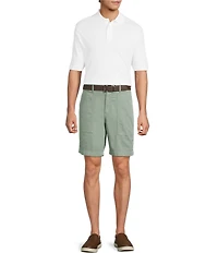 Roundtree & Yorke Classic Fit Flat Front Washed Textured 9#double; Chino Shorts