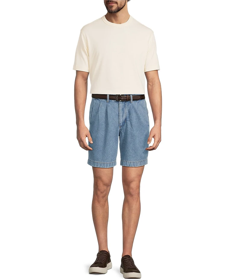 Roundtree & Yorke Classic Fit Pleated 8#double; Denim Shorts
