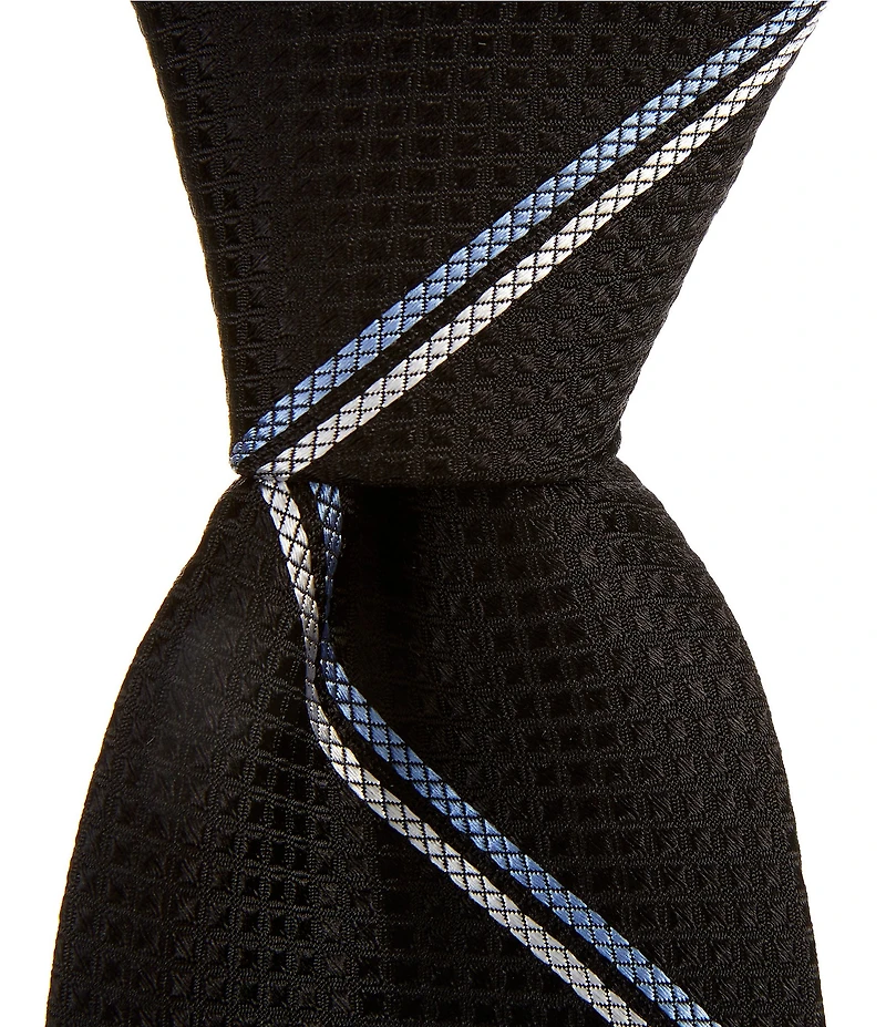 Roundtree & Yorke Duke Double Stripe Print 3 1/4#double; Woven Silk Tie
