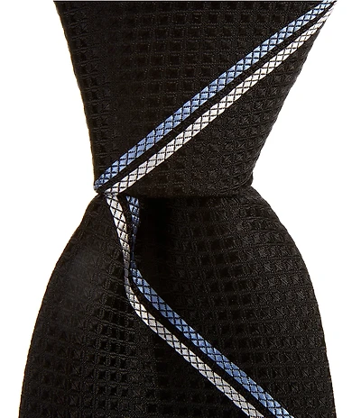 Roundtree & Yorke Duke Double Stripe Print 3 1/4#double; Woven Silk Tie
