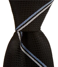 Roundtree & Yorke Duke Double Stripe Print 3 1/4#double; Woven Silk Tie