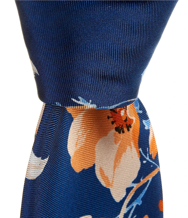 Roundtree & Yorke Eric Flower Print 3 3/8#double; Silk Blend Tie