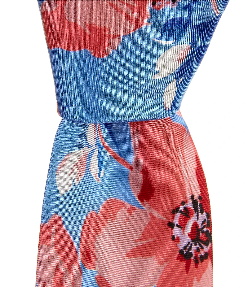 Roundtree & Yorke Eric Flower Print 3 3/8#double; Silk Blend Tie