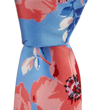 Roundtree & Yorke Eric Flower Print 3 3/8#double; Silk Blend Tie