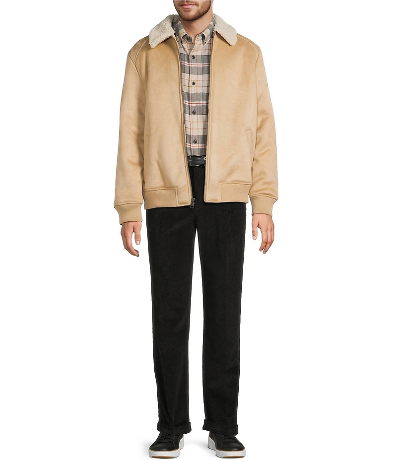 Roundtree & Yorke Faux-Sherpa Collar Long Sleeve Bomber Jacket