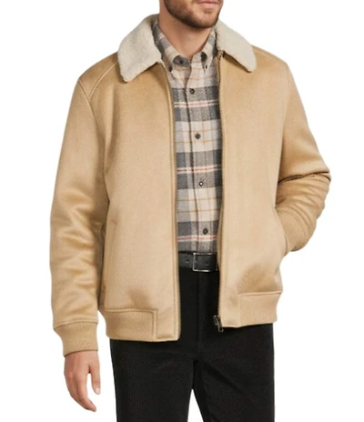 Roundtree & Yorke Faux-Sherpa Collar Long Sleeve Bomber Jacket