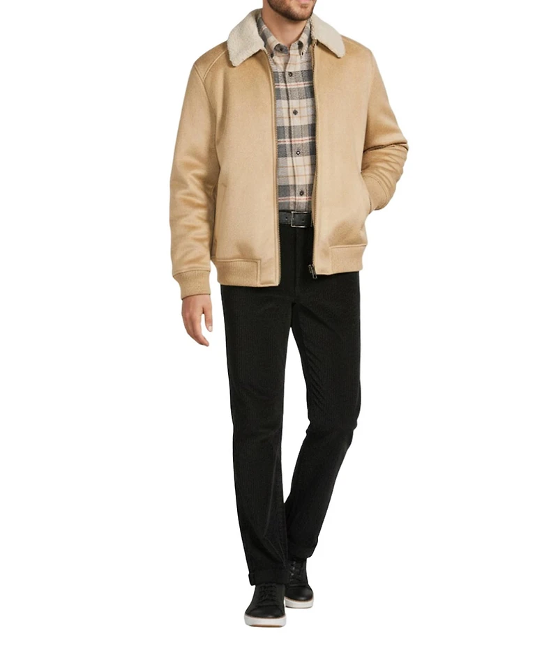 Roundtree & Yorke Faux-Sherpa Collar Long Sleeve Bomber Jacket