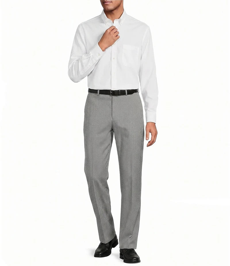 Roundtree & Yorke Flat Front Classic Fit Performance Textured Dress Pants