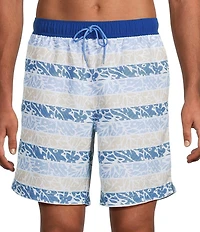 Roundtree & Yorke Floral Stripe 8#double; Swim Trunks