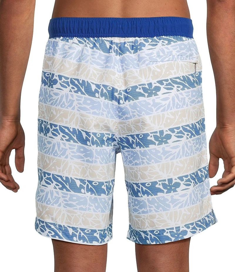 Roundtree & Yorke Floral Stripe 8#double; Swim Trunks
