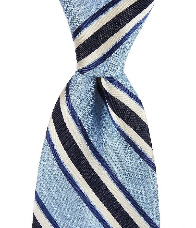 Roundtree & Yorke Fran Striped Print 3 3/8#double; Silk Tie