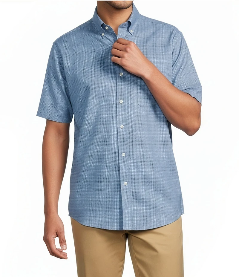 Roundtree & Yorke Gold Label Non-Iron Button Down Collar Short Sleeve Glen Plaid Sport Shirt