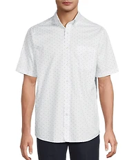 Roundtree & Yorke Gold Label Non-Iron Button Front Collar Short Sleeve Medallion Print Sport Shirt