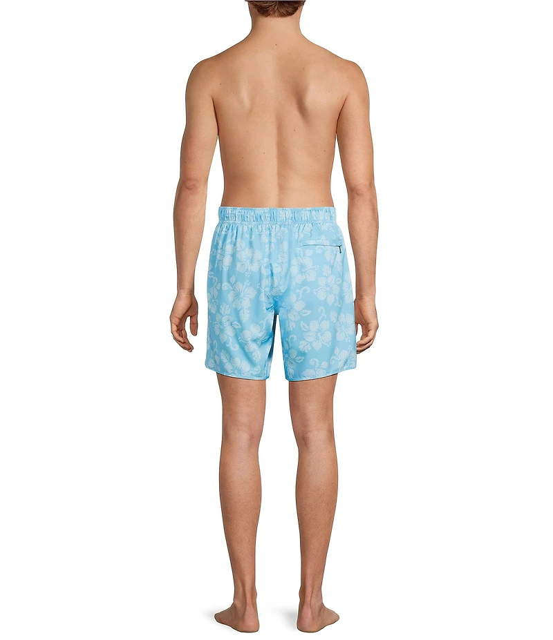 Roundtree & Yorke Hibiscus 7#double; Inseam Swim Trunks