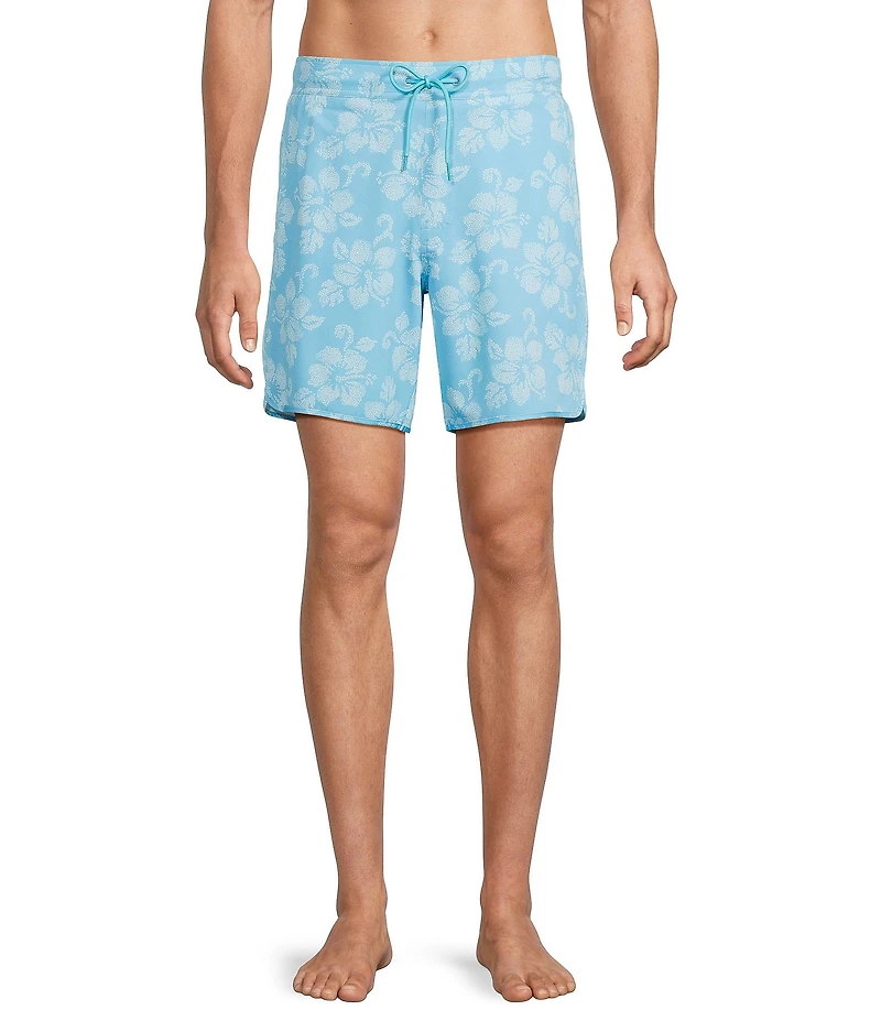 Roundtree & Yorke Hibiscus 7#double; Inseam Swim Trunks