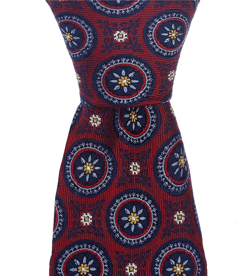 Roundtree & Yorke Large Medallion 3 3/8#double; Woven Silk Tie