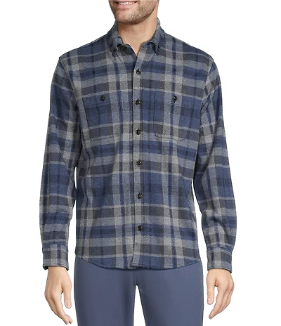 Roundtree & Yorke Long Sleeve Button Down Collar Large Plaid Knit Button-Front Shirt