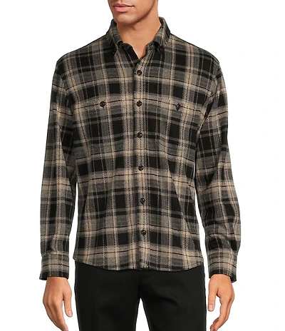 Roundtree & Yorke Long Sleeve Button Down Collar Medium Plaid Knit Button Front Shirt
