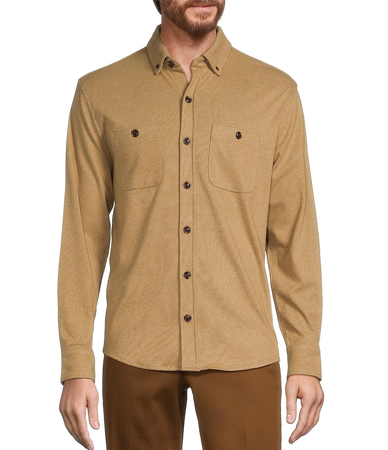 Roundtree & Yorke Long Sleeve Button Down Collar Solid Knit Button Front Shirt