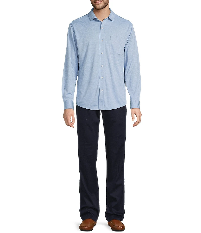 Roundtree & Yorke Long Sleeve Button Down Collar Solid Knit Shirt