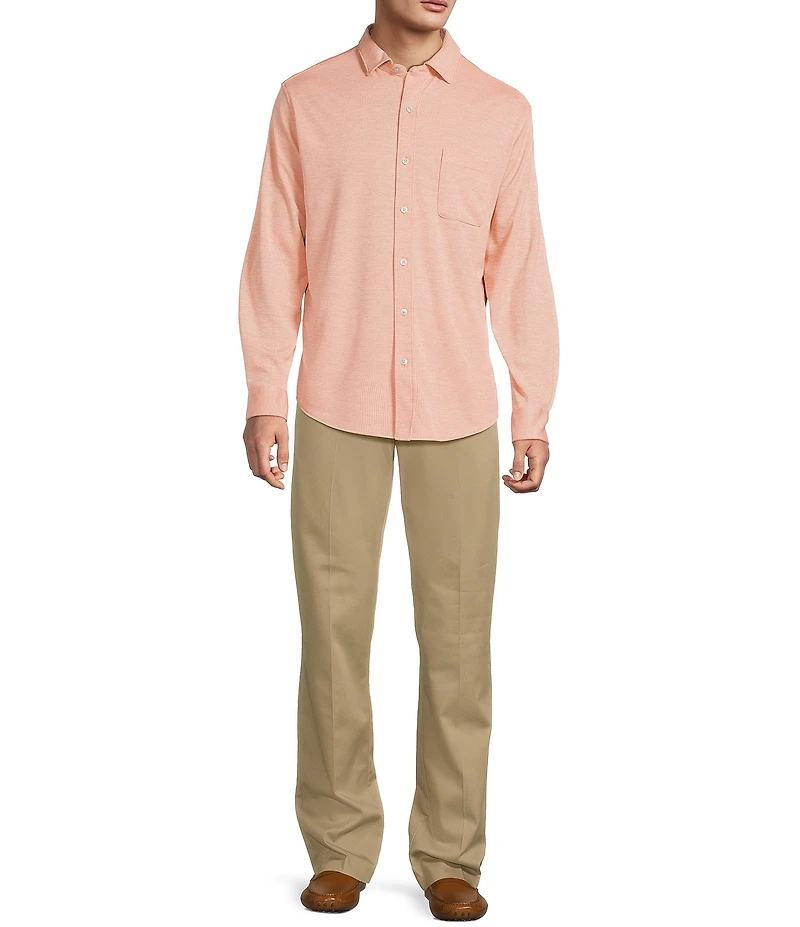 Roundtree & Yorke Long Sleeve Button Down Collar Solid Knit Shirt
