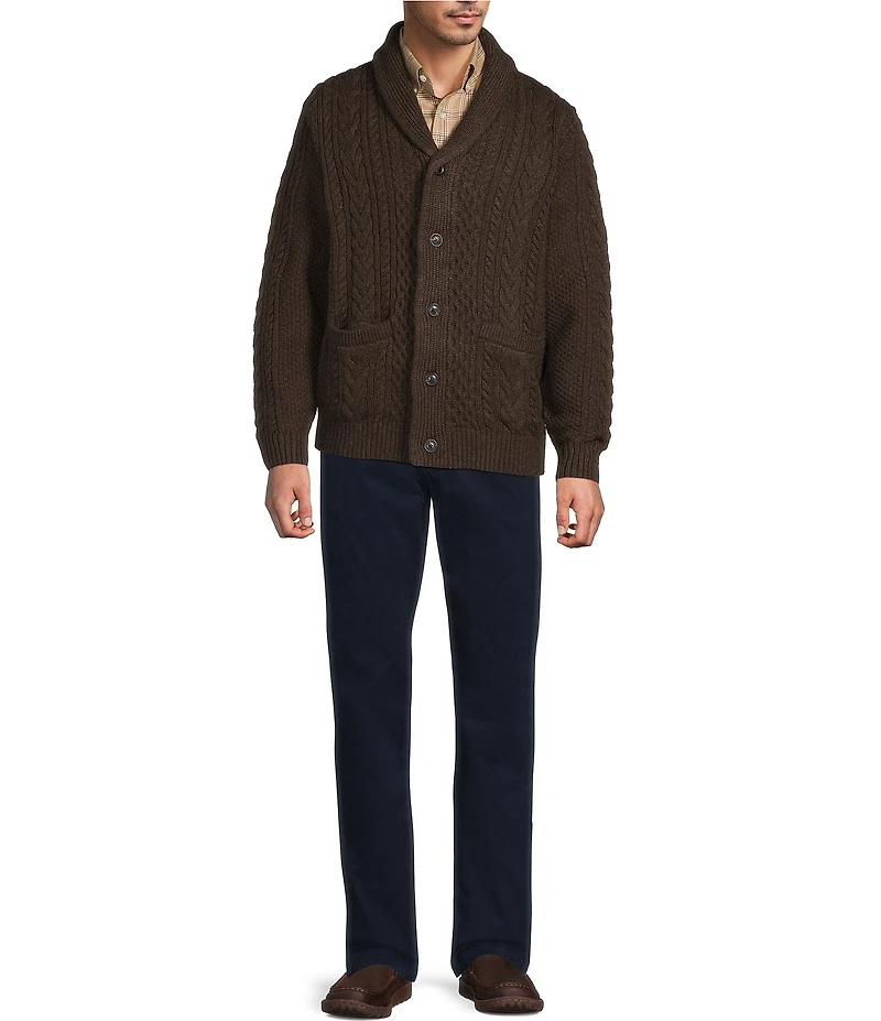 Roundtree & Yorke Long Sleeve Cable Knit Shawl Collar Wool Blend Cardigan