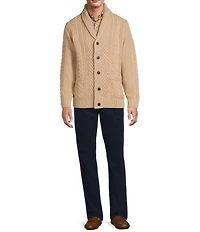 Roundtree & Yorke Long Sleeve Cable Knit Shawl Collar Wool Blend Cardigan