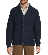 Roundtree & Yorke Long Sleeve Cable Knit Shawl Collar Wool Blend Cardigan